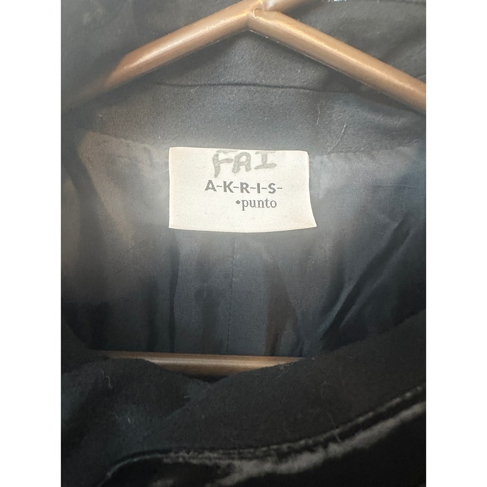 Akris Punto Black Wool Leather Trim Mock Neck Long Sleeve Dress Size 12 NEW - Picture 3 of 12